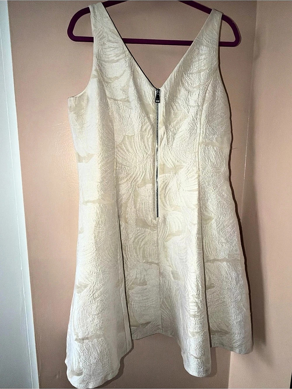 DKNY Abstract Jacquard Mini Dress in Cream Medium Like New